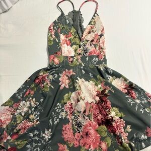 Windsor Floral Mini Dress - Green and Pink